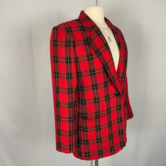 Vintage Blazer Jacket Womens Size 6 Red Plaid Tartan Wool Single Button 90s - Picture 4 of 11